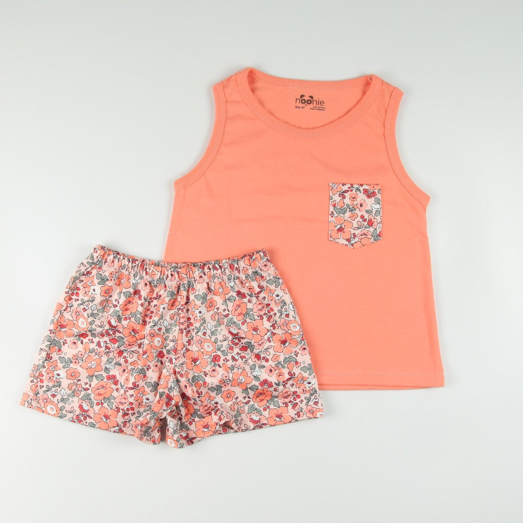 Noonie- Girls Terno (2-16Y) - Cotton Sando Tank & mini Shorts Set - Terno outfit for kids girls
