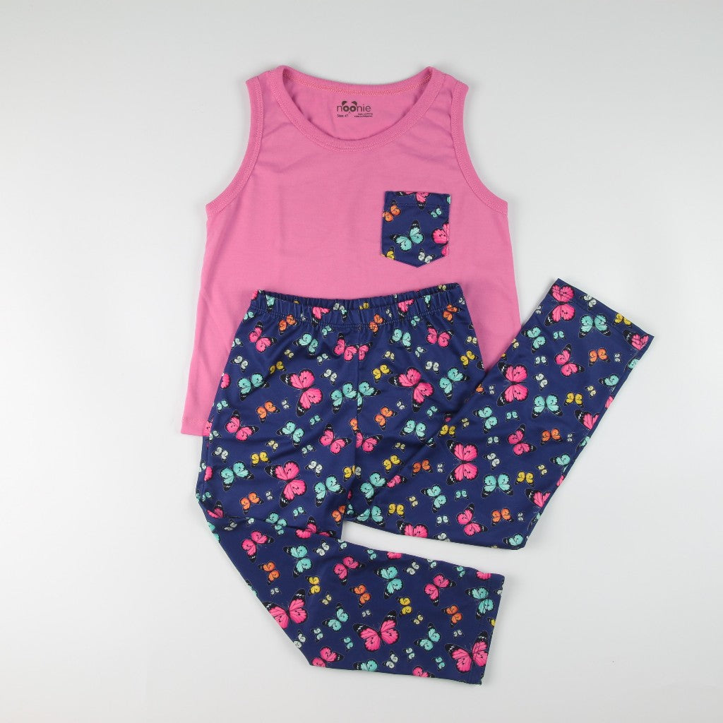 Noonie - Girls Terno (2-16Y)- Cotton Sando Tank & Pajama Set - Terno Outfit for Kids Girl - Pantulog