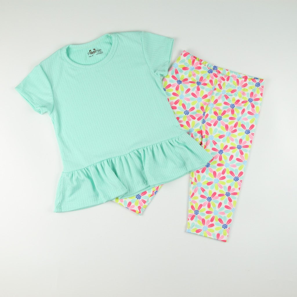 Noonie - Girls Peplum Tokong Set (2-16Y) - Peplum Shirt & Leggings Tokong - Comfortable