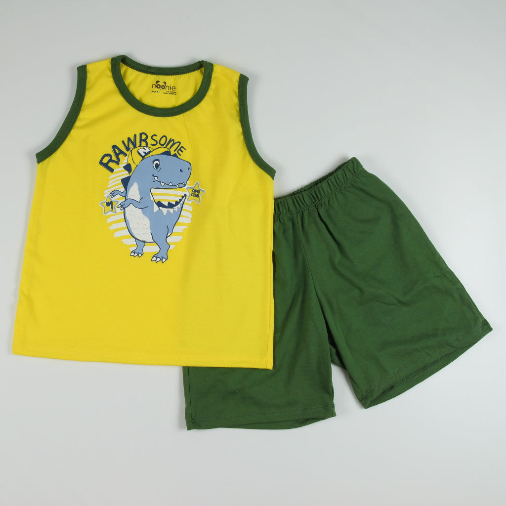 Noonie- Boys Terno (2-12Y) - All Cotton Sando & Shorts Set with Print- Terno for kids boy - Quality
