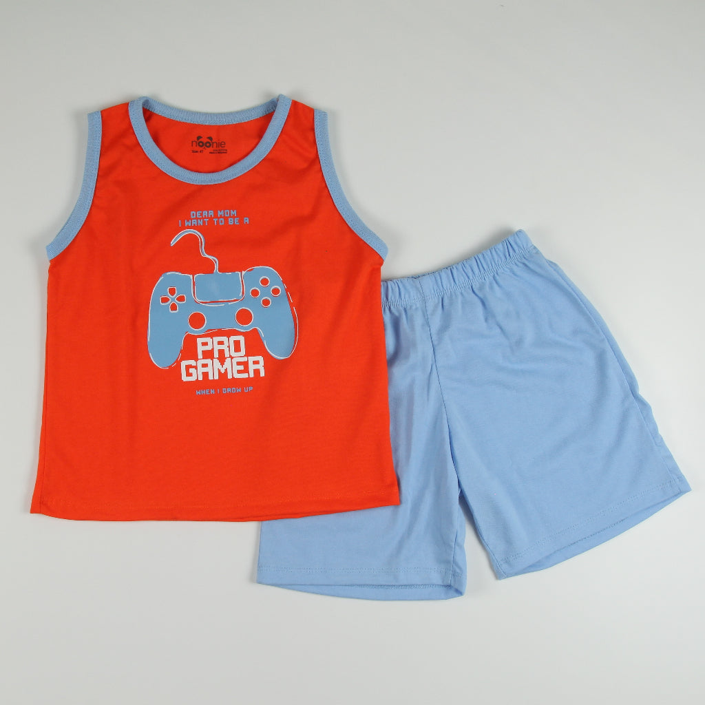 Noonie- Boys Terno (2-12Y) - All Cotton Sando & Shorts Set with Print- Terno for kids boy - Quality