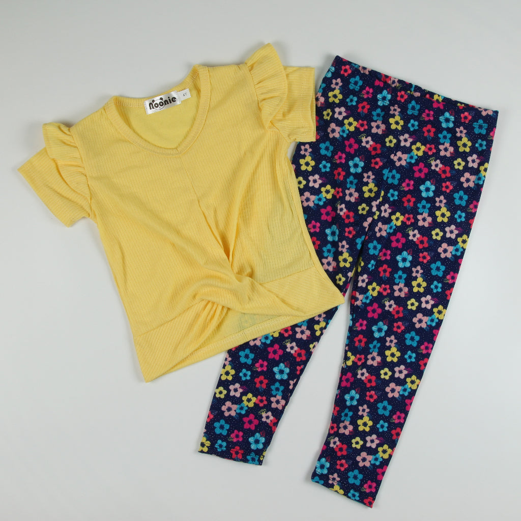 Noonie - Girls Set (2-16Y) - Stretchable Twist Hem Blouse with Leggings- Terno Outfit for kids Girl