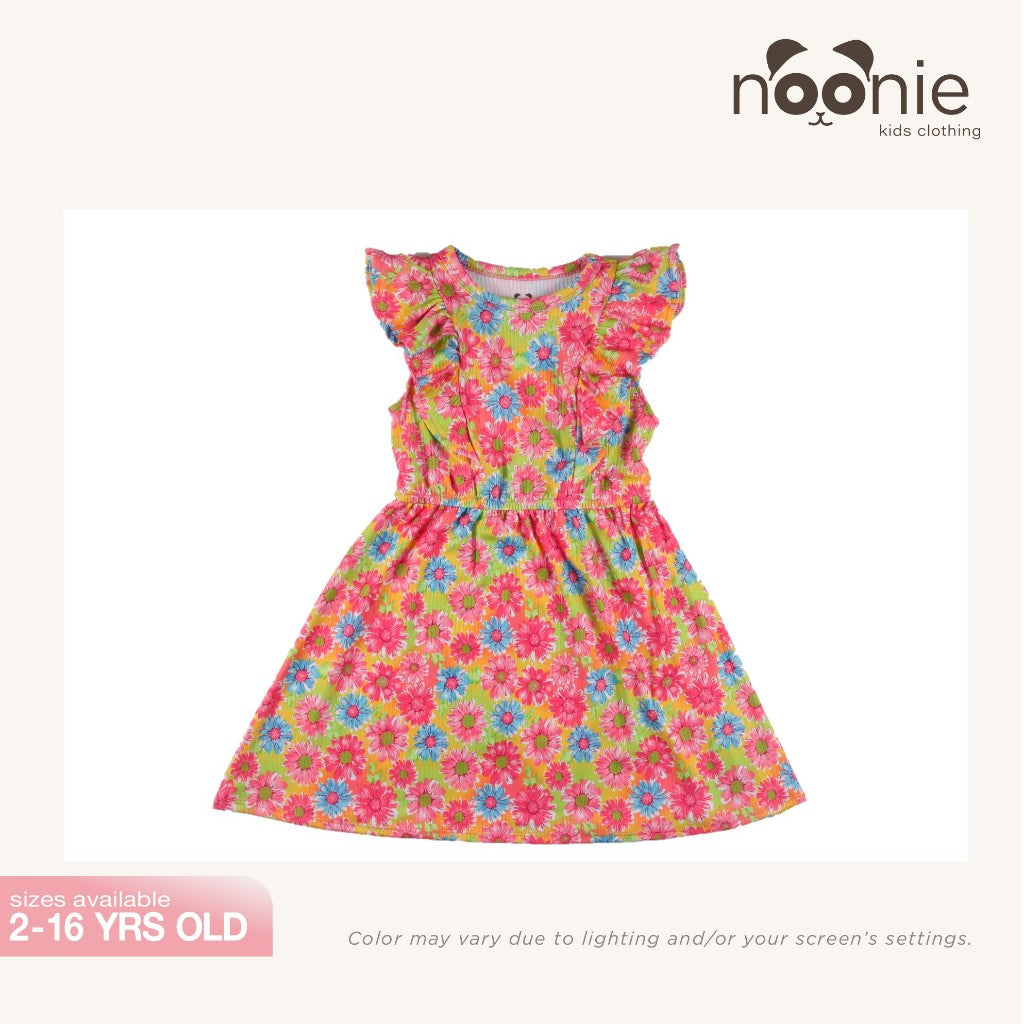 Noonie- Girls Dress (2-16Y) - Kids Dress Outfit for Girls - Ruffled Sleeves -Stretchable