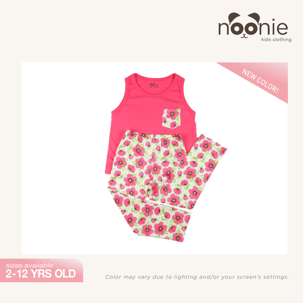 Noonie - Girls Terno (2-16Y)- Cotton Sando Tank & Pajama Set - Terno Outfit for Kids Girl - Pantulog