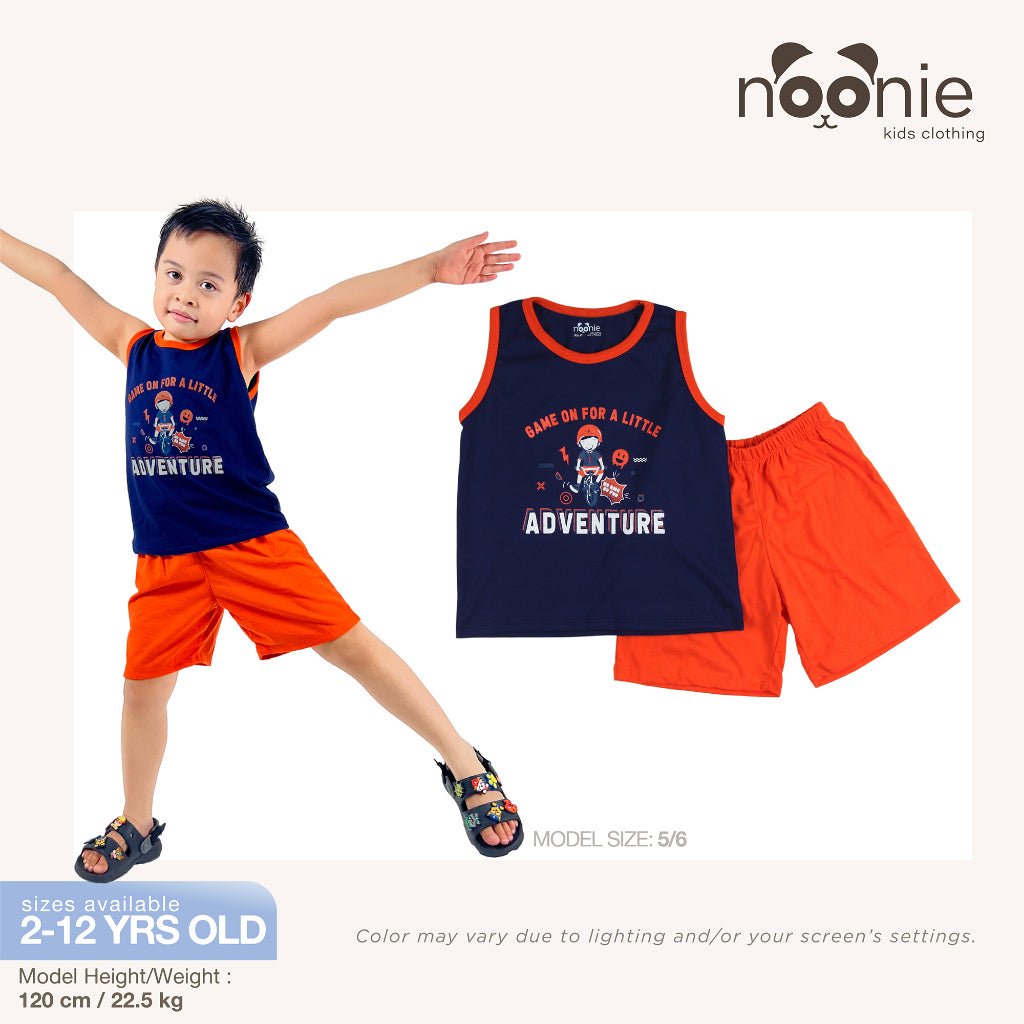Noonie- Boys Terno (2-12Y) - All Cotton Sando & Shorts Set with Print- Terno for kids boy - Quality