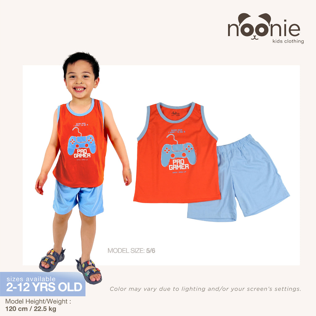 Noonie- Boys Terno (2-12Y) - All Cotton Sando & Shorts Set with Print- Terno for kids boy - Quality
