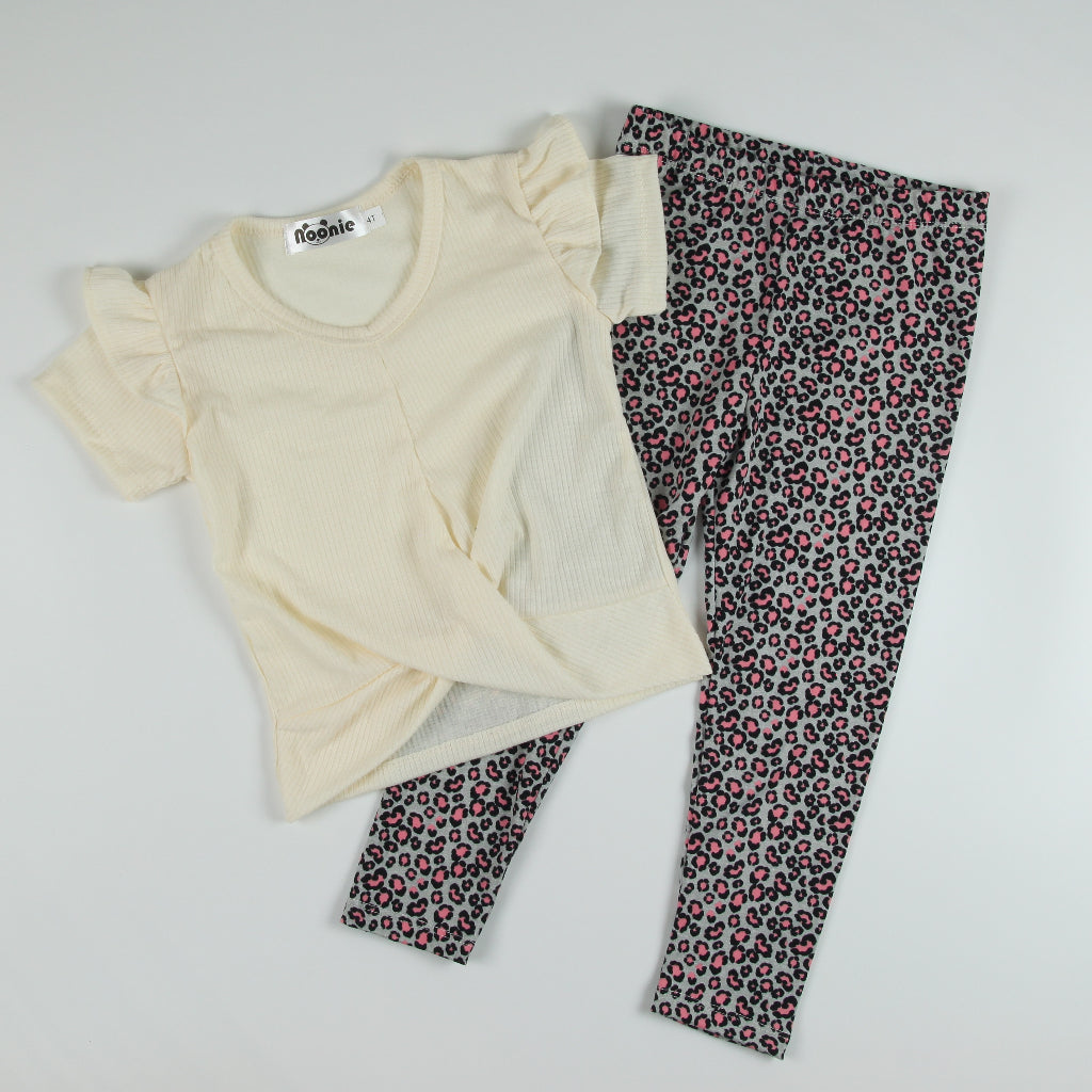 Noonie - Girls Set (2-16Y) - Stretchable Twist Hem Blouse with Leggings- Terno Outfit for kids Girl