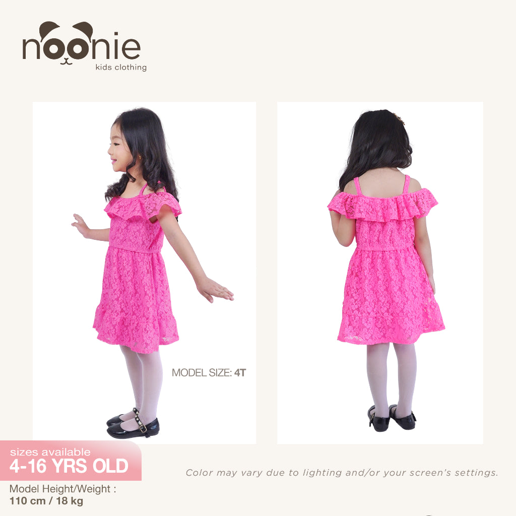 < Clearance >Noonie- Girls Dress (4-16Y) - Off Shoulder and Ruffled Skirt
