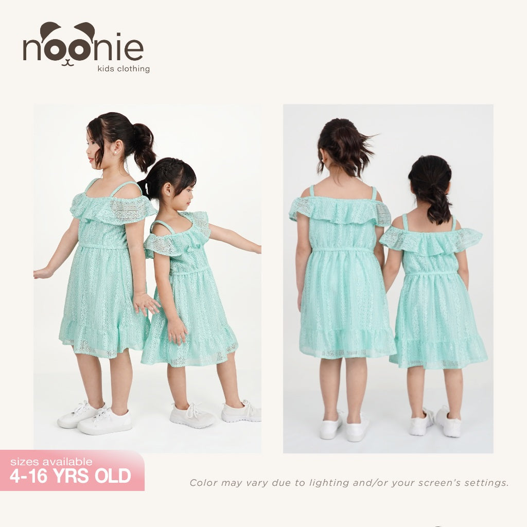 < Clearance >Noonie- Girls Dress (4-16Y) - Off Shoulder and Ruffled Skirt