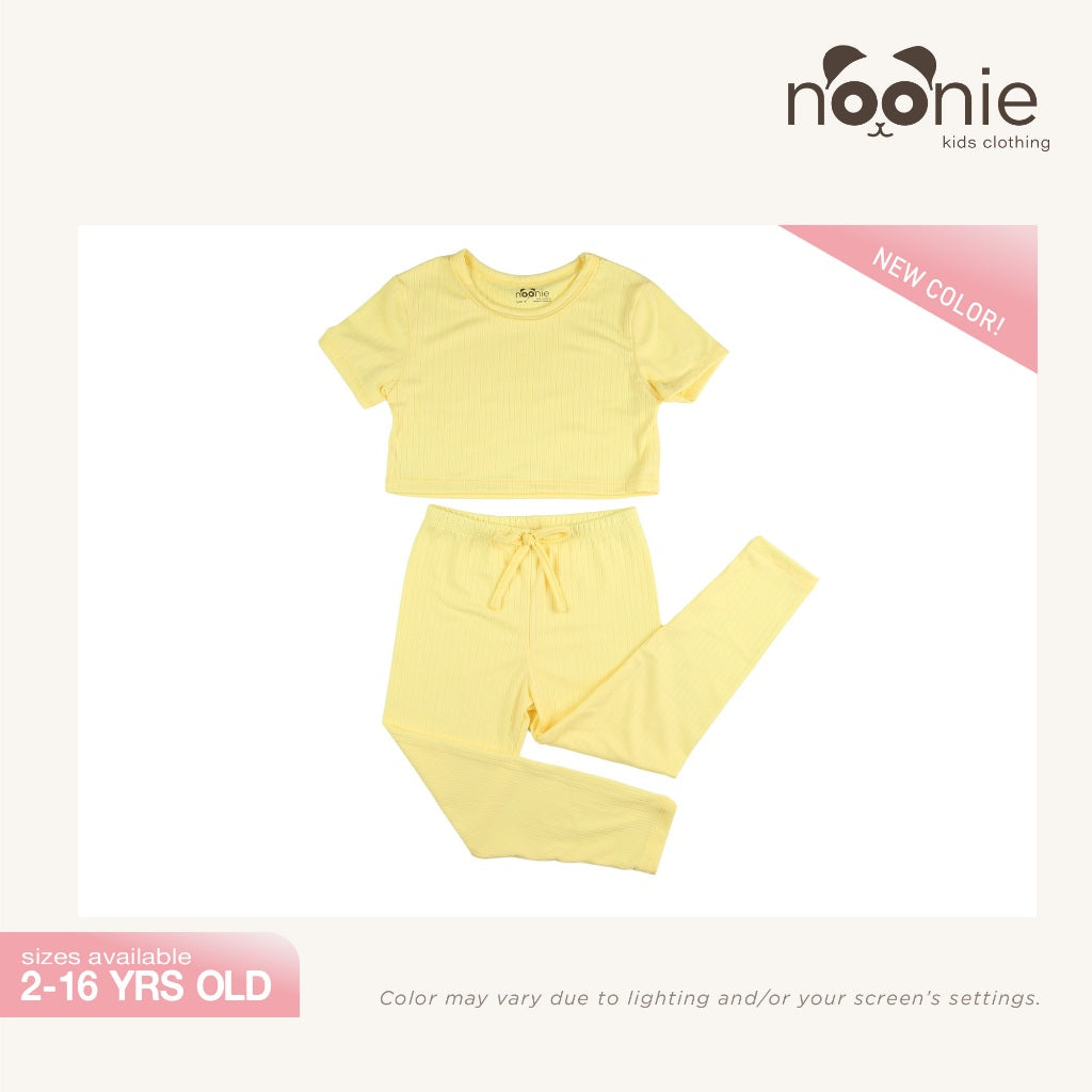 Noonie - Girls Set (2-16Y) - Crop Top & Leggings Stretchable - Terno Outfit for Kids Girl - Plain