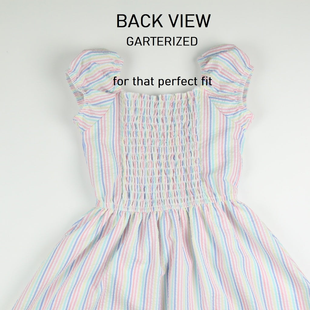 Noonie - Girls Dress (2-12Y) - Cotton Puff Sleeves - Seersucker - Kids Outfit for Girls -Comfortable