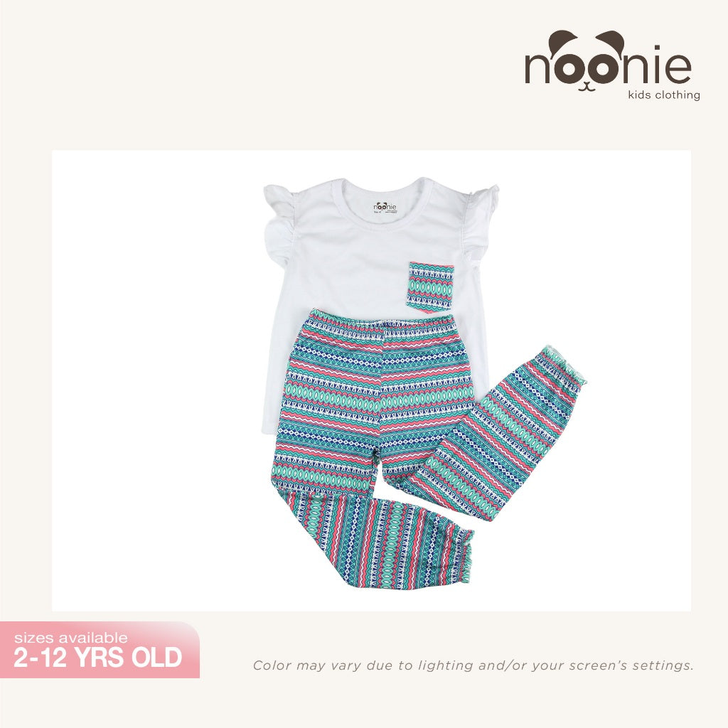 Noonie - Girls Terno (2-12Y) - Cotton Flutter Sleeve & Pajama Set - Sleepwear Terno - Pambahay