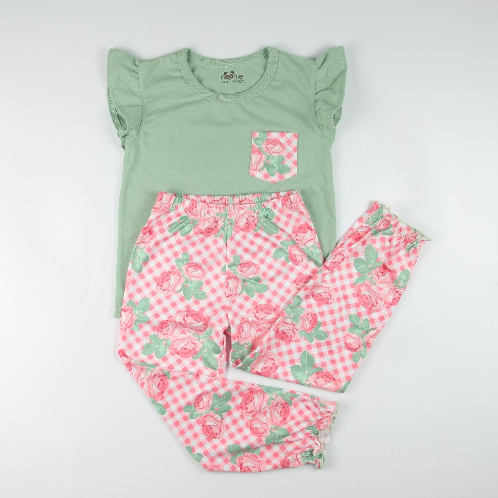 Noonie - Girls Terno (2-12Y) - Cotton Flutter Sleeve & Pajama Set - Sleepwear Terno - Pambahay