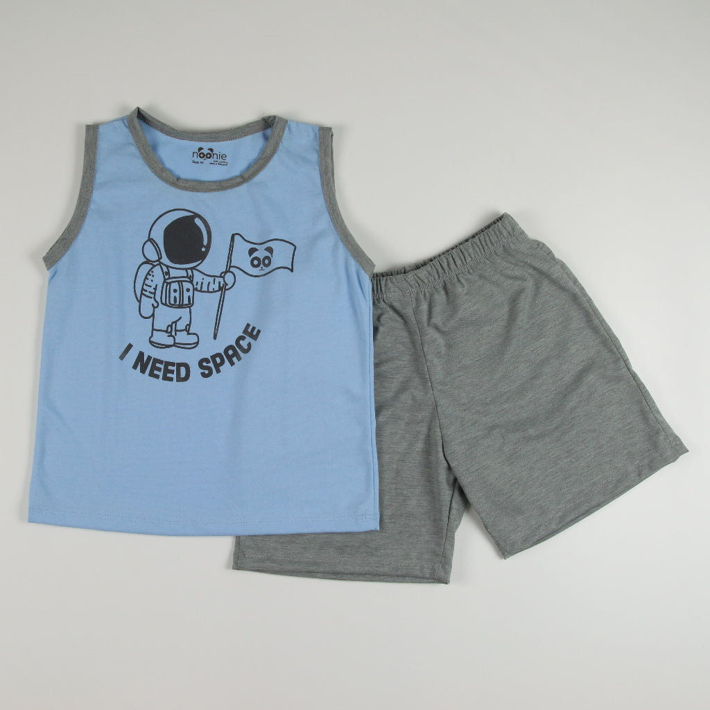 Noonie- Boys Terno (2-12Y) - All Cotton Sando & Shorts Set with Print- Terno for kids boy - Quality