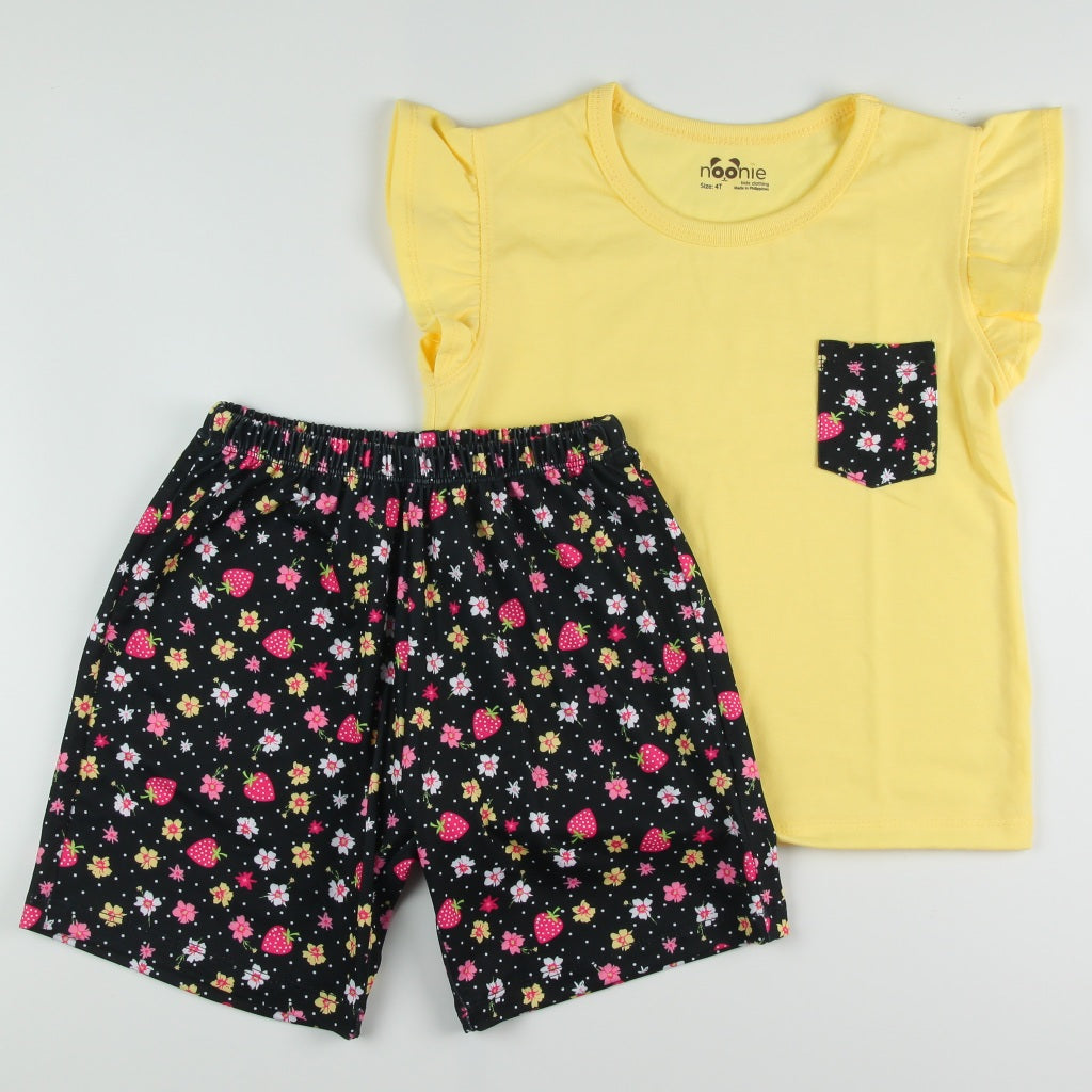 Noonie - Girls Terno (2-12Y)- Cotton Flutter Sleeves and Shorts Set- Terno Outfit for Kids Girl
