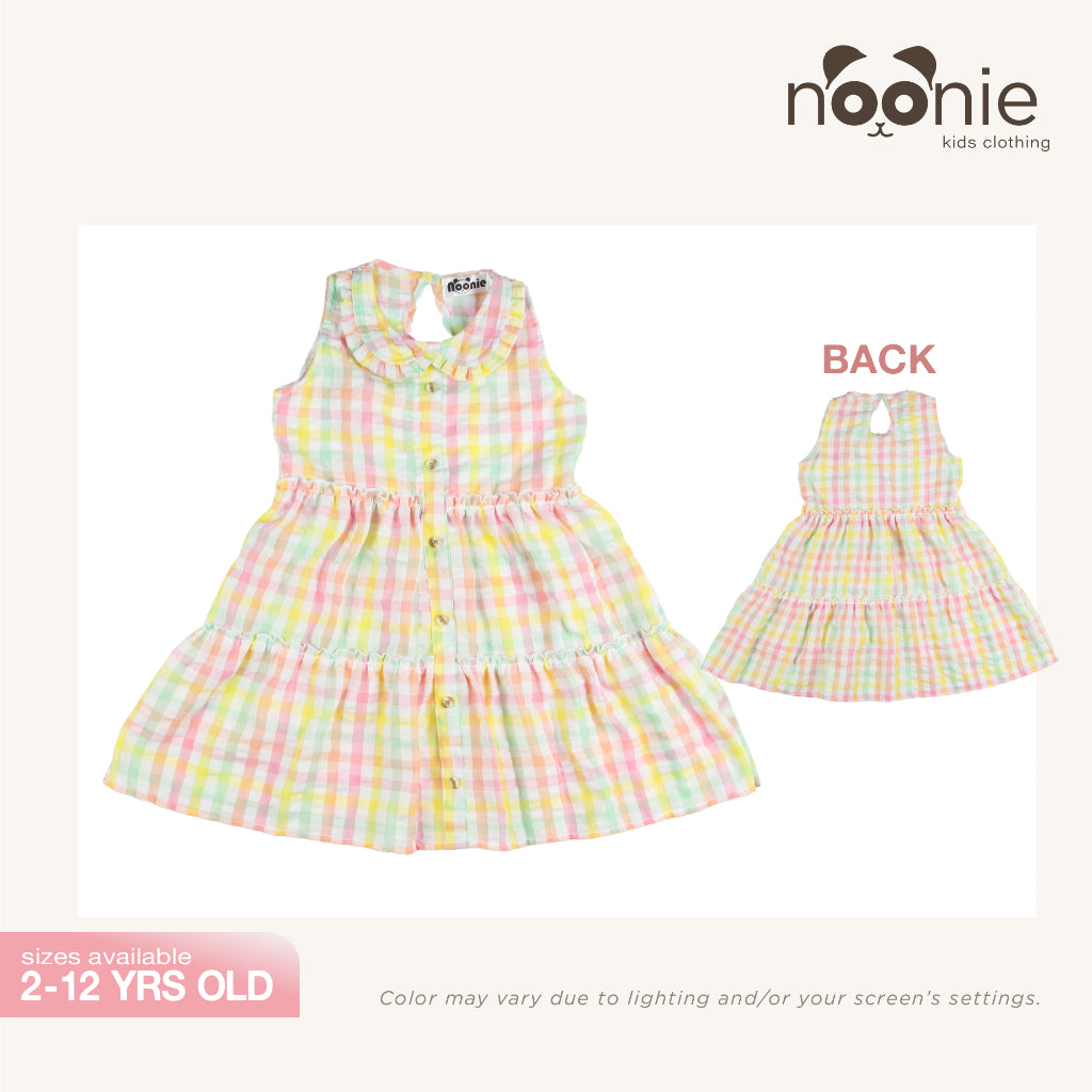 Noonie - Girls Dress (2-4Y) - Gingham Cotton Tiered Dress - Seersucker - Kids Outfit for Girls