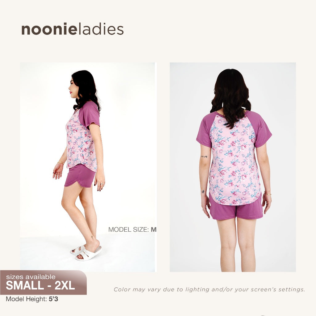 Noonie- Ladies Terno (S-3XL) - Sleepwear for Women - Stretchable Raglan T shirt & Shorts Set - Plus