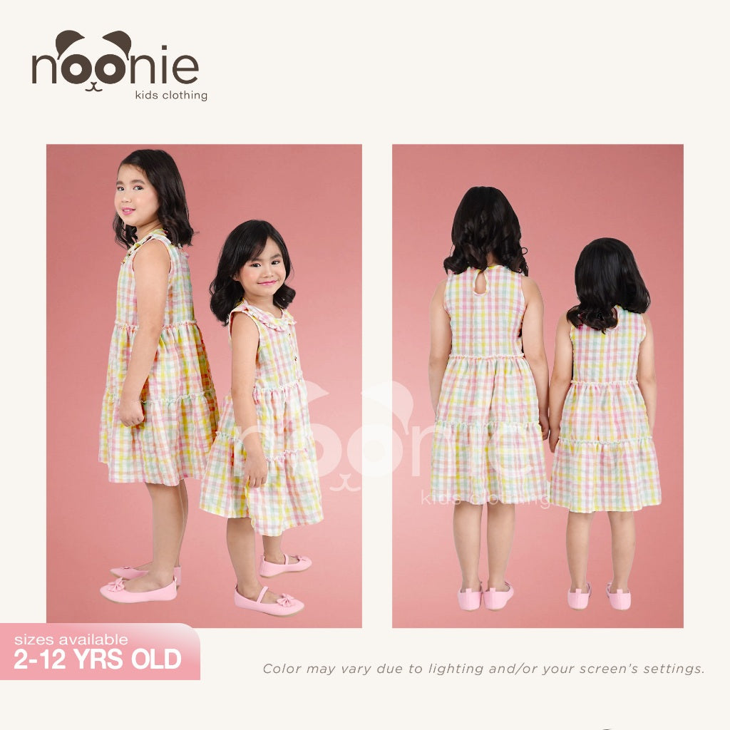 Noonie - Girls Dress (2-4Y) - Gingham Cotton Tiered Dress - Seersucker - Kids Outfit for Girls