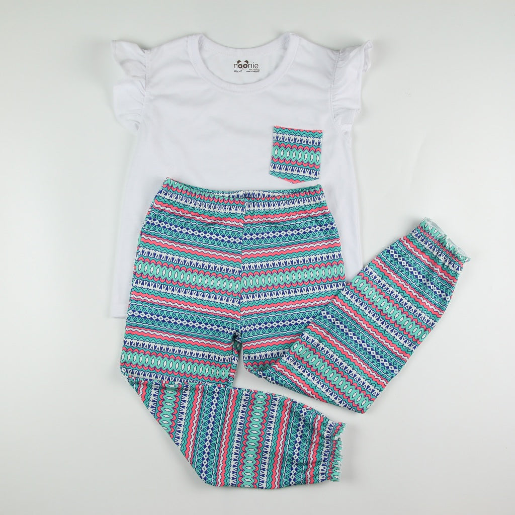 Noonie - Girls Terno (2-12Y) - Cotton Flutter Sleeve & Pajama Set - Sleepwear Terno - Pambahay