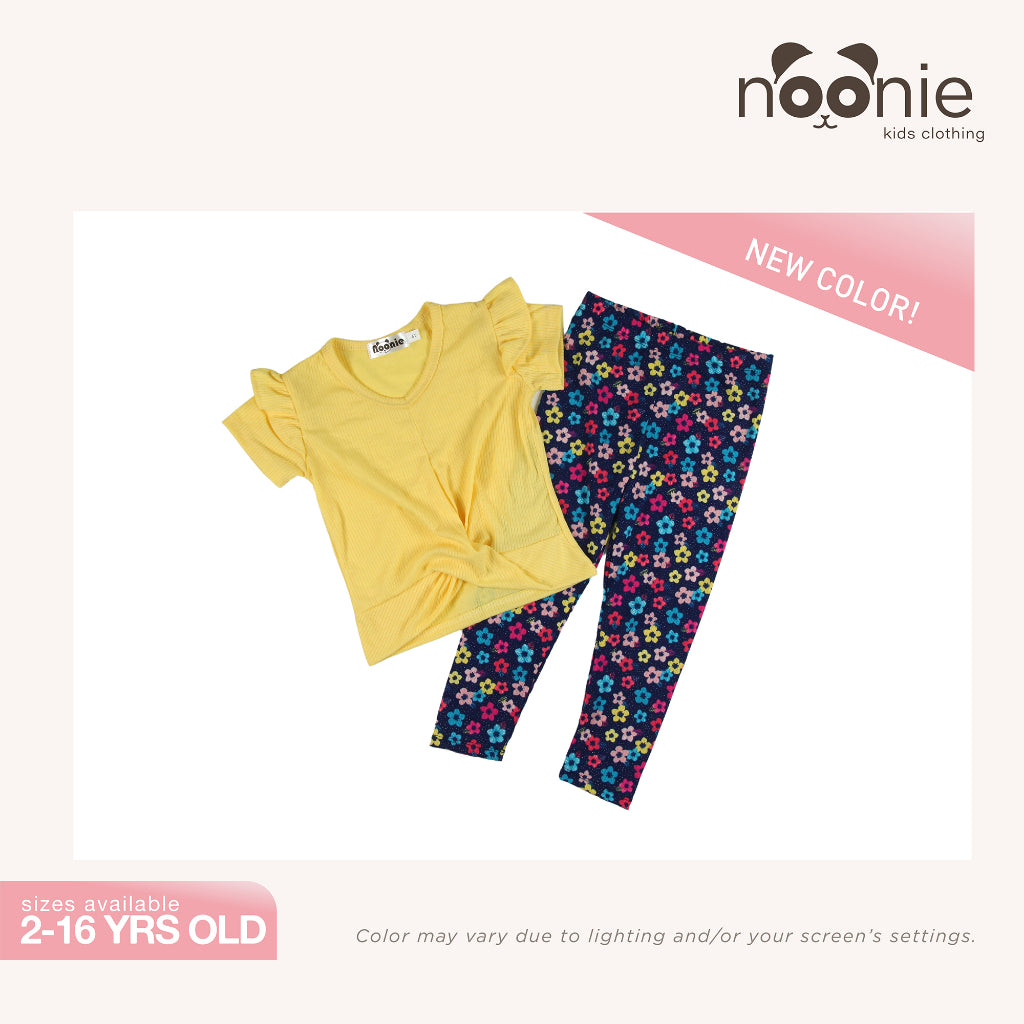 Noonie - Girls Set (2-16Y) - Stretchable Twist Hem Blouse with Leggings- Terno Outfit for kids Girl
