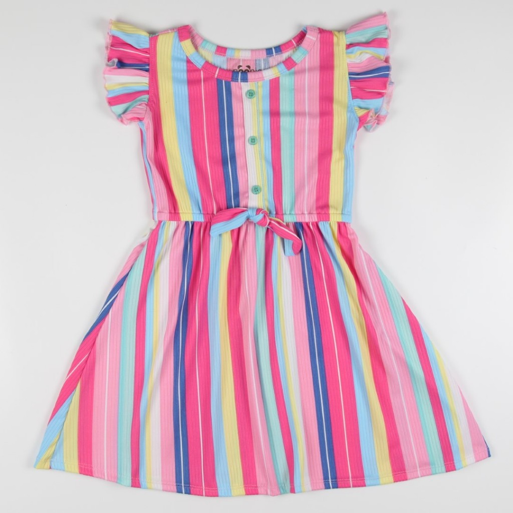 Noonie - Girls Dress (2-16Y) - Kids Outfit for Girls - Flutter Sleeves W/ Placket - Stretchable