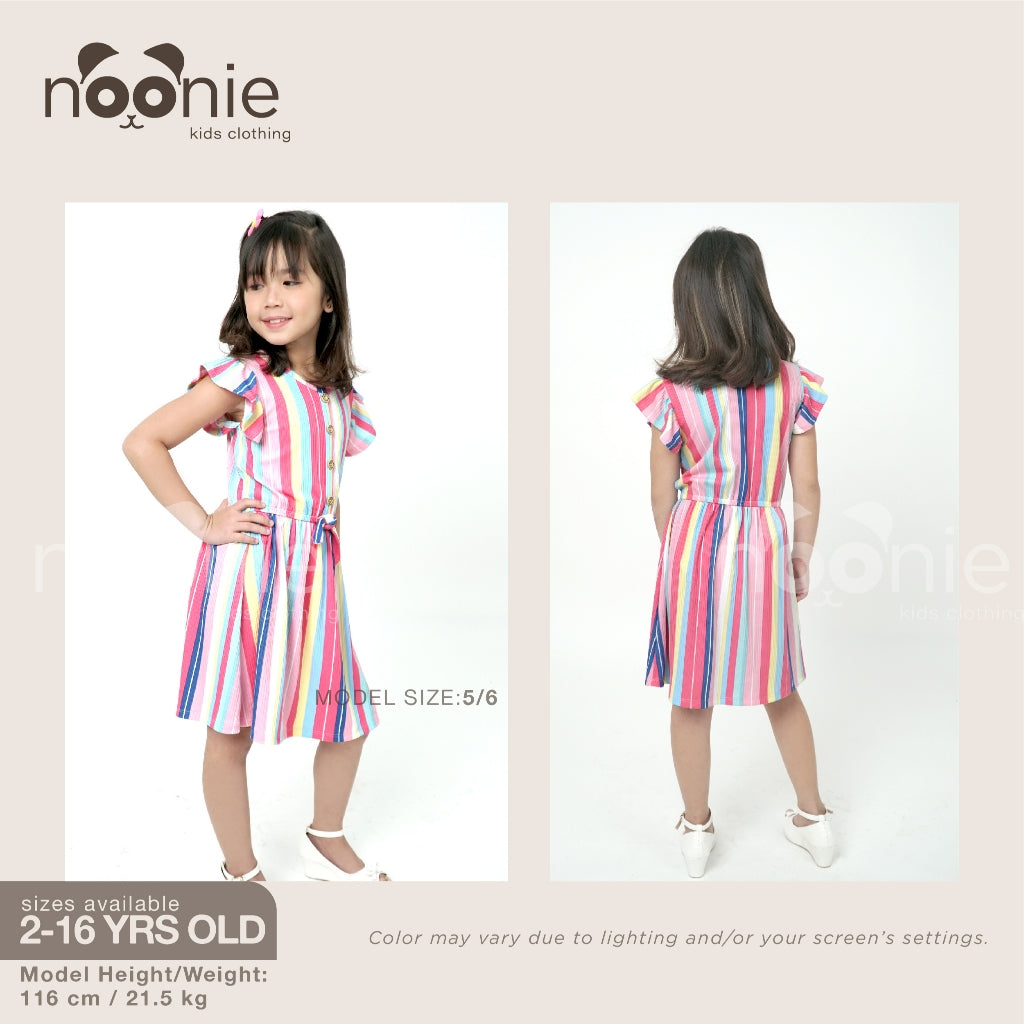 Noonie - Girls Dress (2-16Y) - Kids Outfit for Girls - Flutter Sleeves W/ Placket - Stretchable