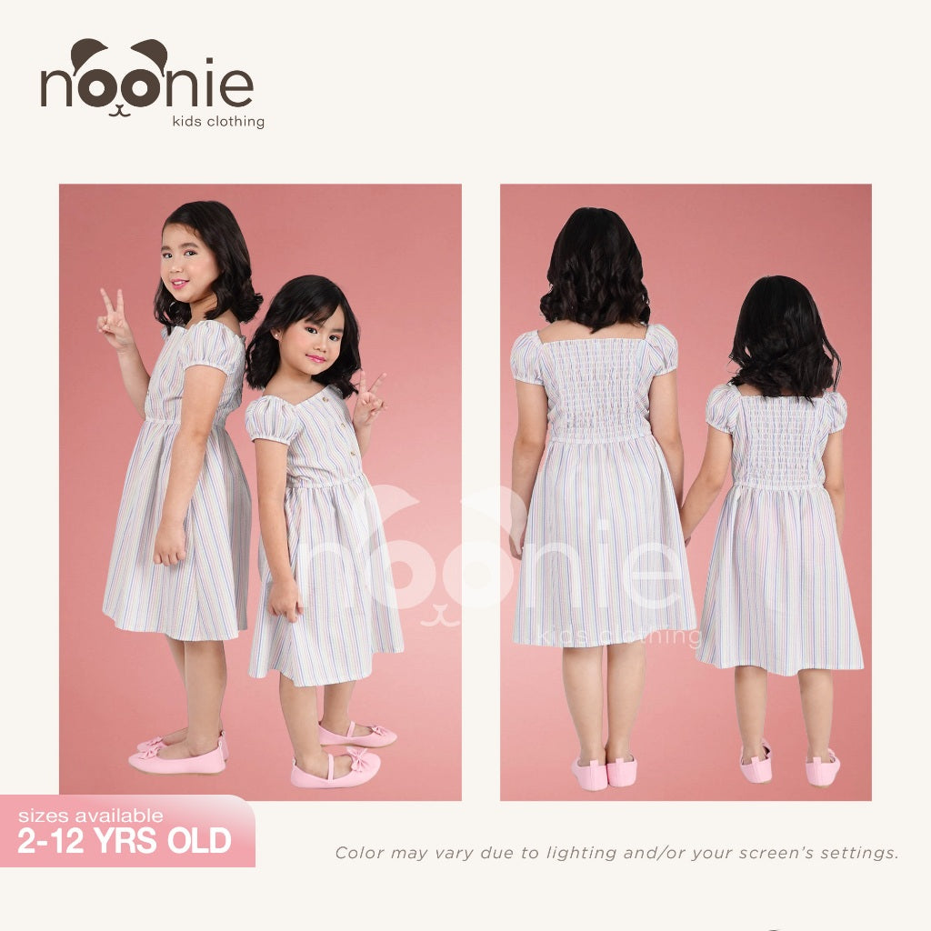 Noonie - Girls Dress (2-12Y) - Cotton Puff Sleeves - Seersucker - Kids Outfit for Girls -Comfortable