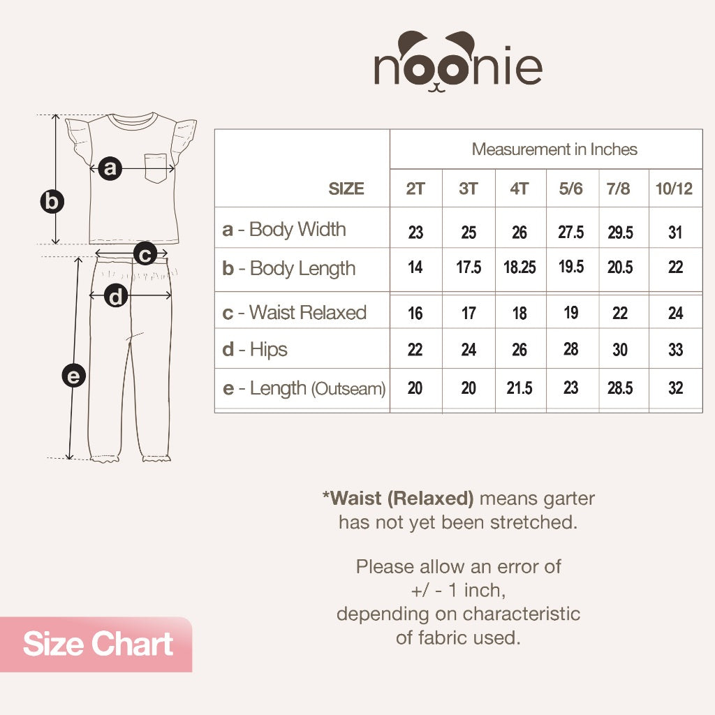 Noonie - Girls Terno (2-12Y) - Cotton Flutter Sleeve & Pajama Set - Sleepwear Terno - Pambahay