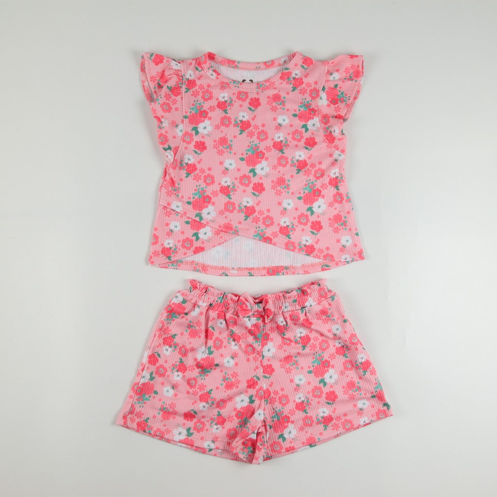 < Clearance >Noonie - Girls Set (2-16Y) - Crop Top Paperbag waist shorts Set