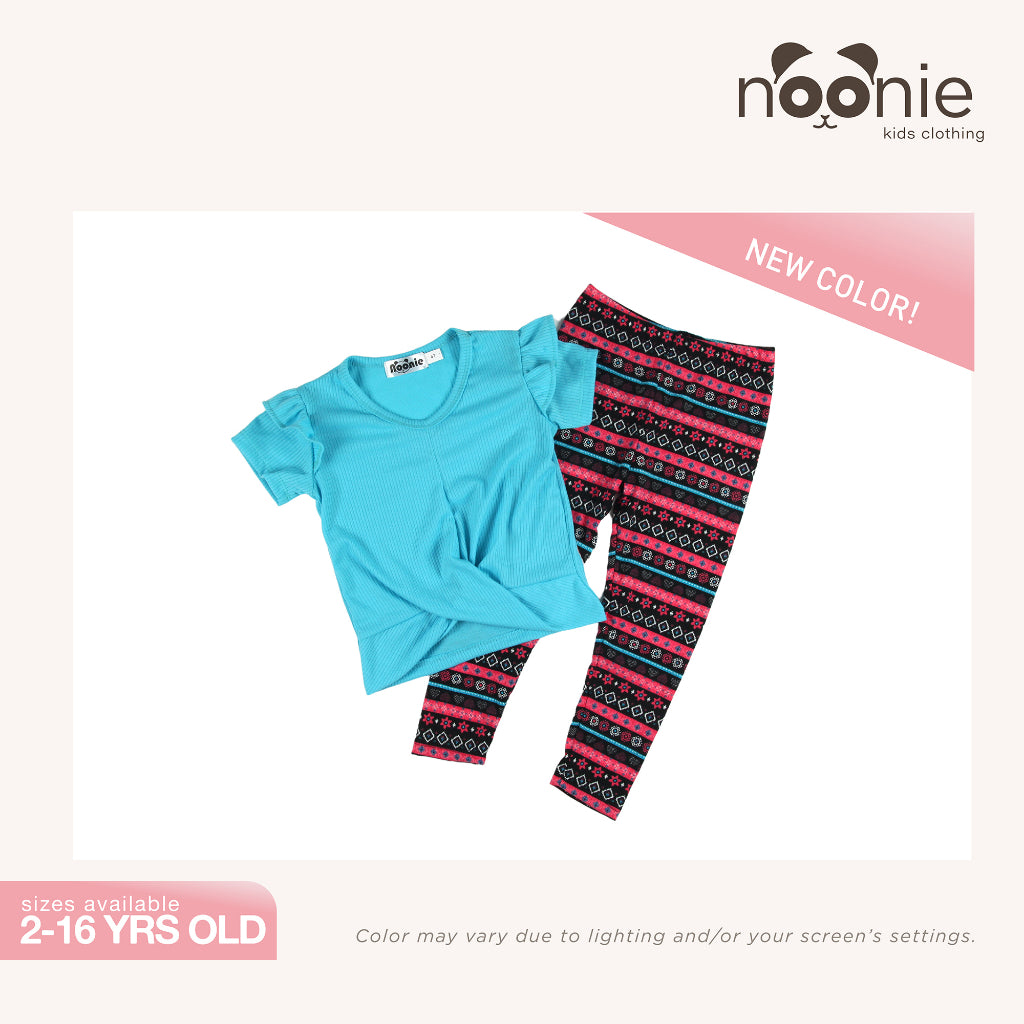 Noonie - Girls Set (2-16Y) - Stretchable Twist Hem Blouse with Leggings- Terno Outfit for kids Girl