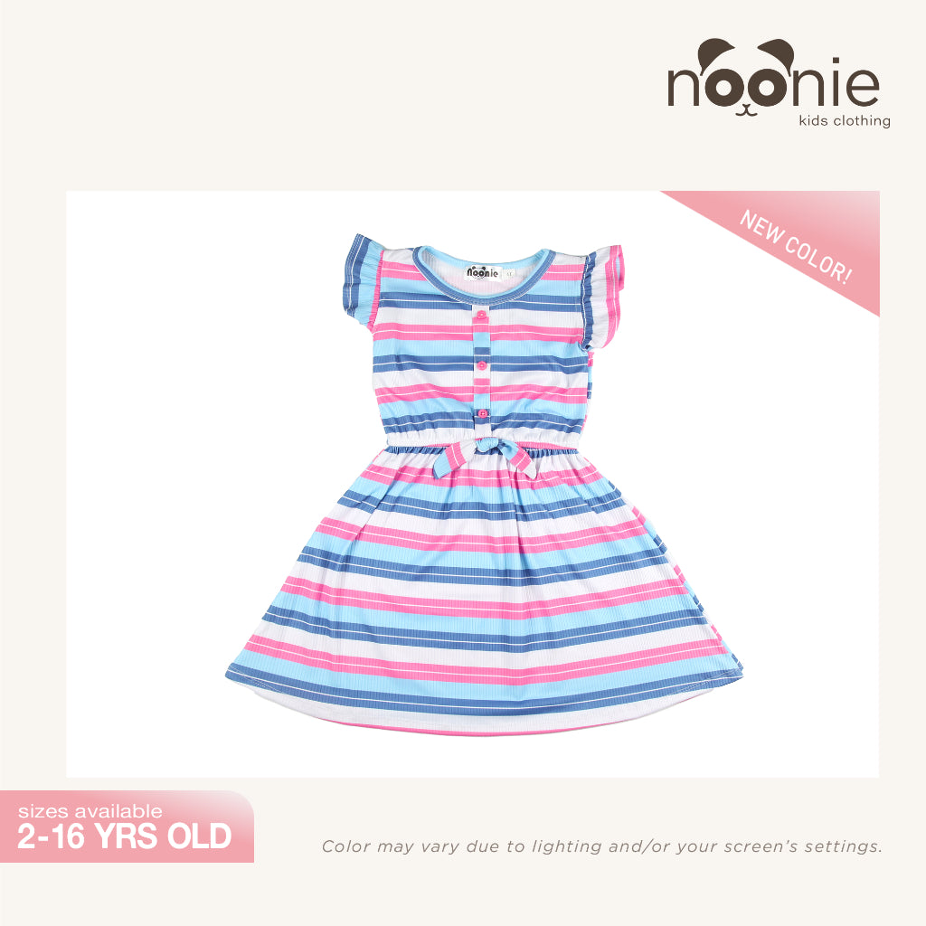 Noonie - Girls Dress (2-16Y) - Kids Outfit for Girls - Flutter Sleeves W/ Placket - Stretchable