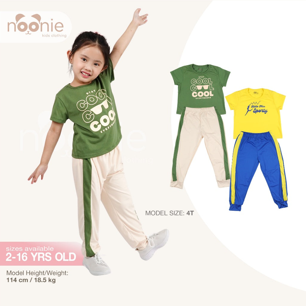 Noonie - Girls Jogger Set (2-12Y) - Cotton T-shirt & Pants- Sporty Terno Outfit for Kids Girl