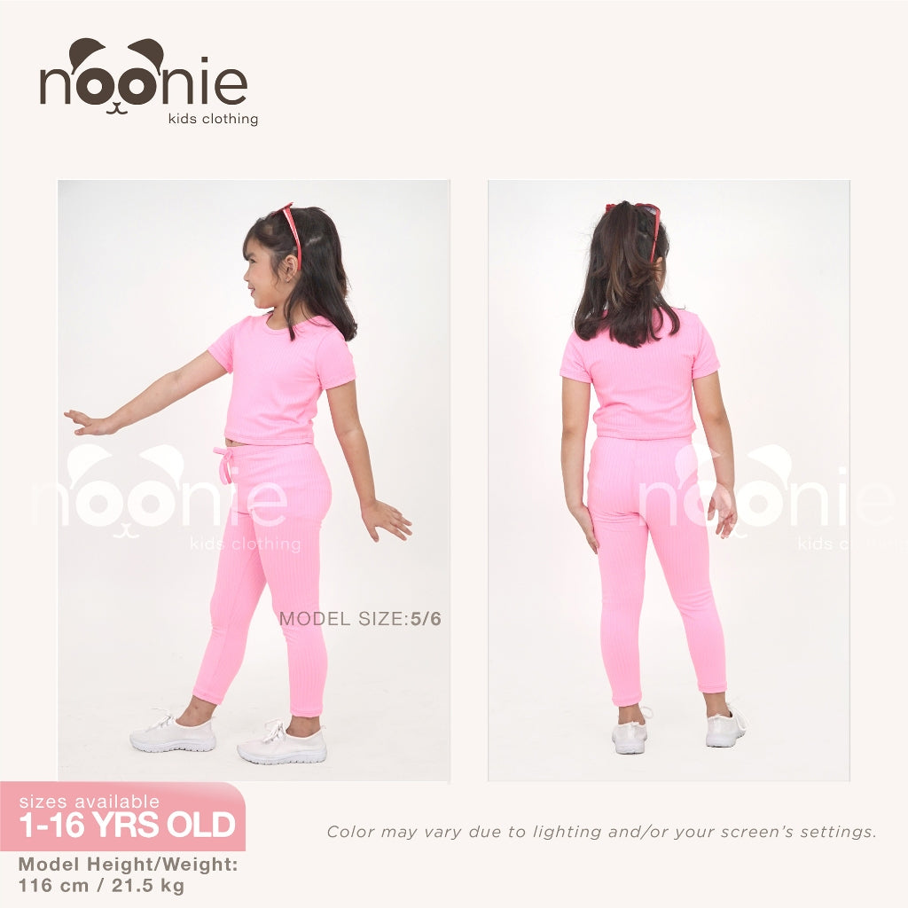 Noonie - Girls Set (2-16Y) - Crop Top & Leggings Stretchable - Terno Outfit for Kids Girl - Plain