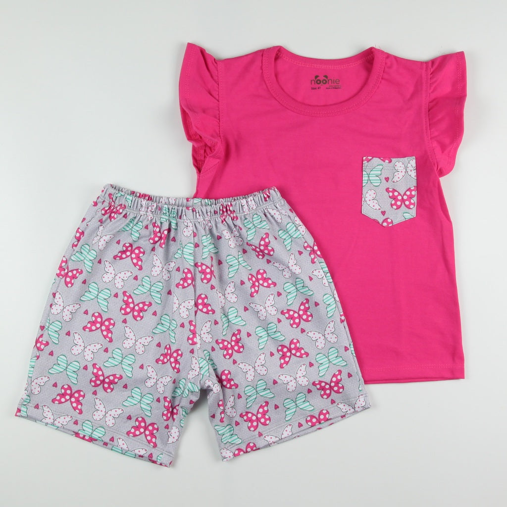 Noonie - Girls Terno (2-12Y)- Cotton Flutter Sleeves and Shorts Set- Terno Outfit for Kids Girl