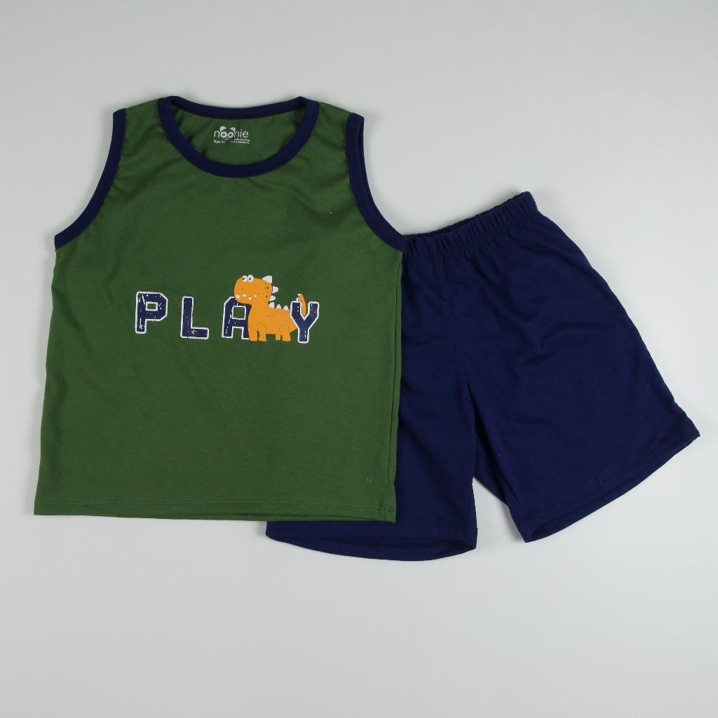 Noonie- Boys Terno (2-12Y) - All Cotton Sando & Shorts Set with Print- Terno for kids boy - Quality