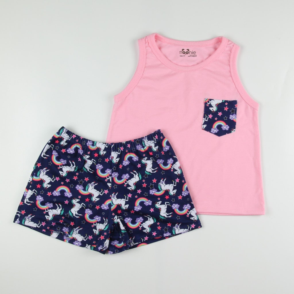 Noonie- Girls Terno (2-16Y) - Cotton Sando Tank & mini Shorts Set - Terno outfit for kids girls
