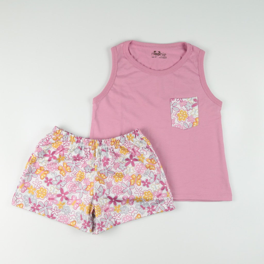 Noonie- Girls Terno (2-16Y) - Cotton Sando Tank & mini Shorts Set - Terno outfit for kids girls