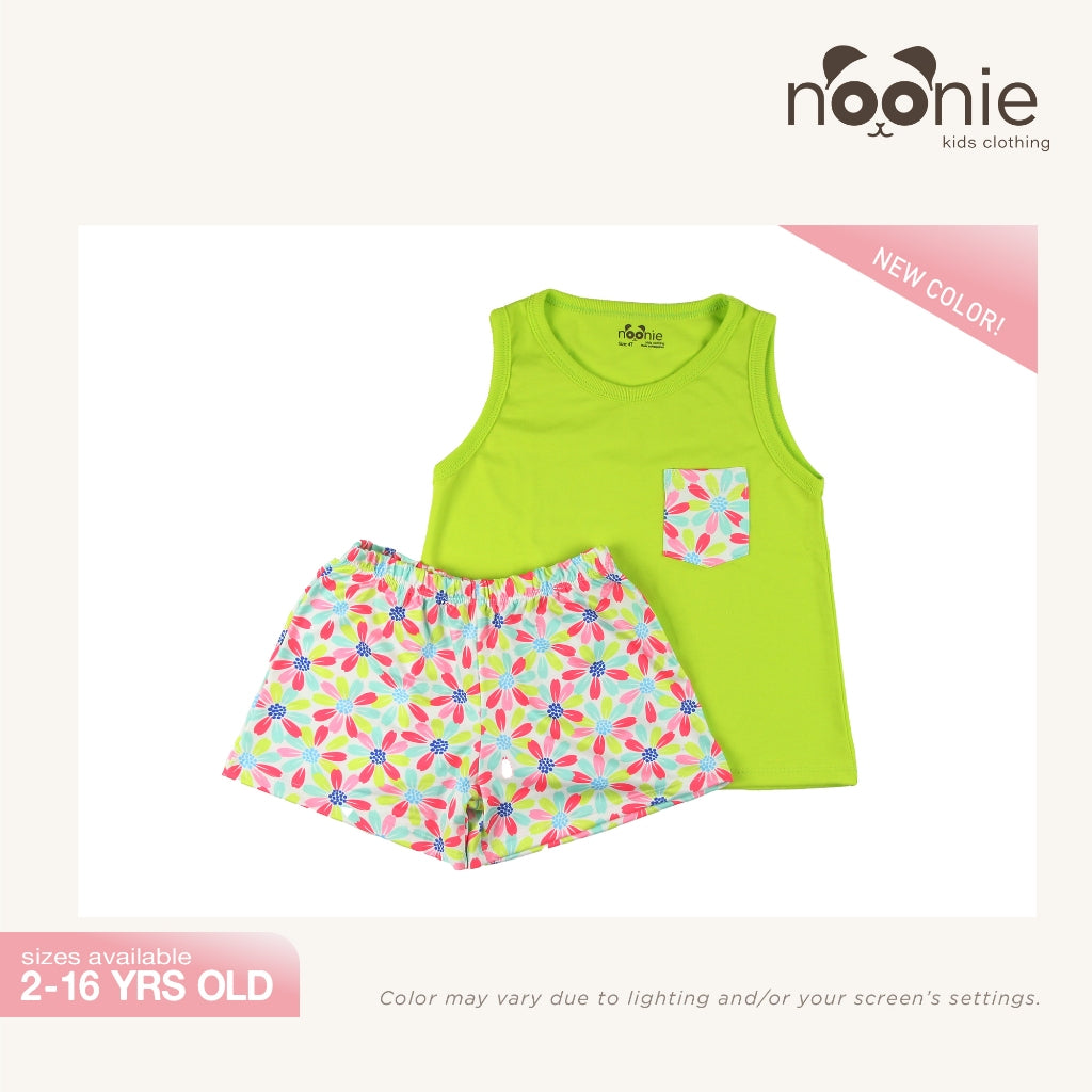 Noonie- Girls Terno (2-16Y) - Cotton Sando Tank & mini Shorts Set - Terno outfit for kids girls