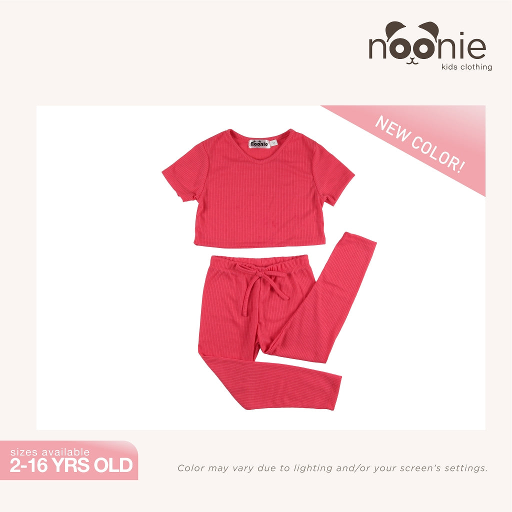 Noonie - Girls Set (2-16Y) - Crop Top & Leggings Stretchable - Terno Outfit for Kids Girl - Plain