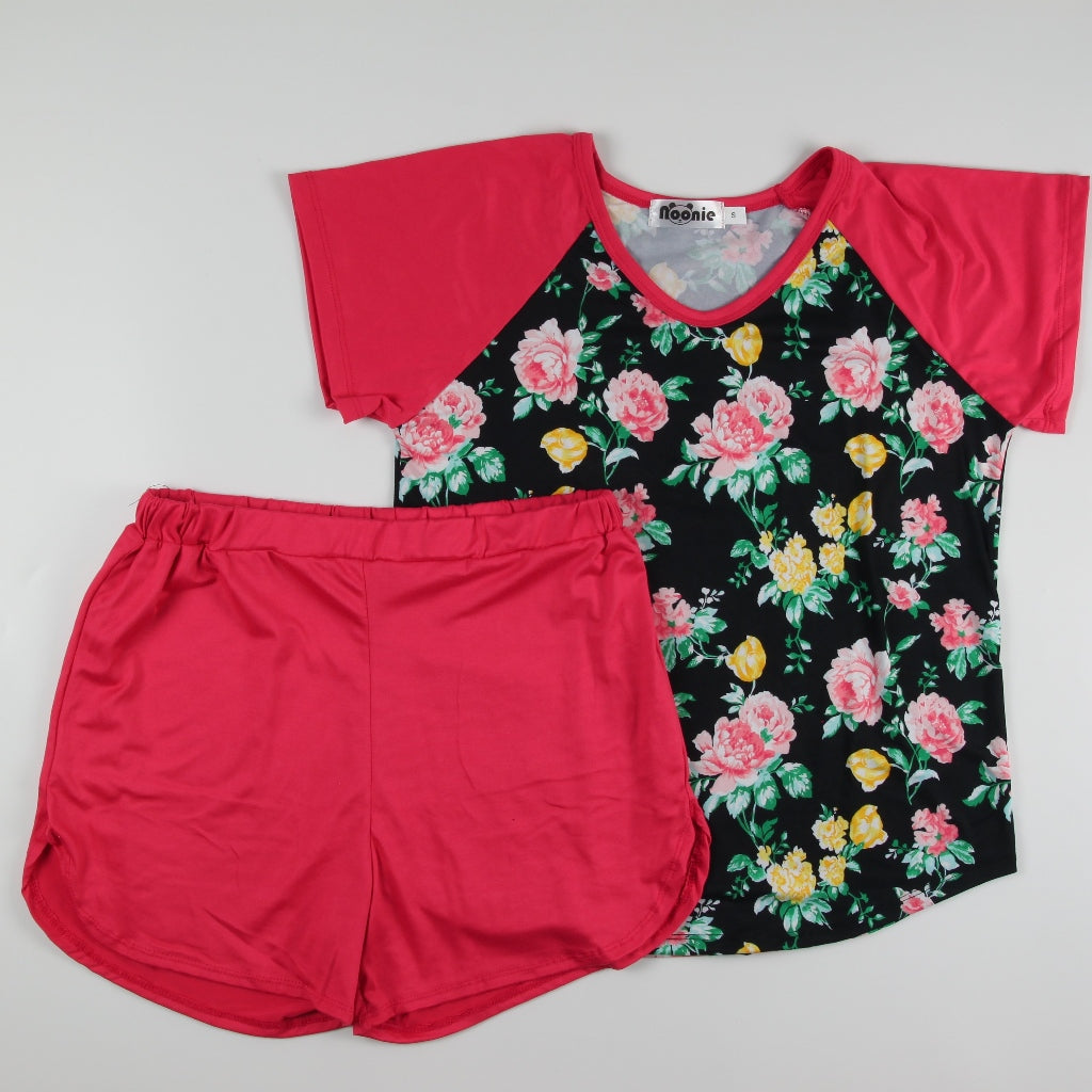 Noonie- Ladies Terno (S-3XL) - Sleepwear for Women - Stretchable Raglan T shirt & Shorts Set - Plus