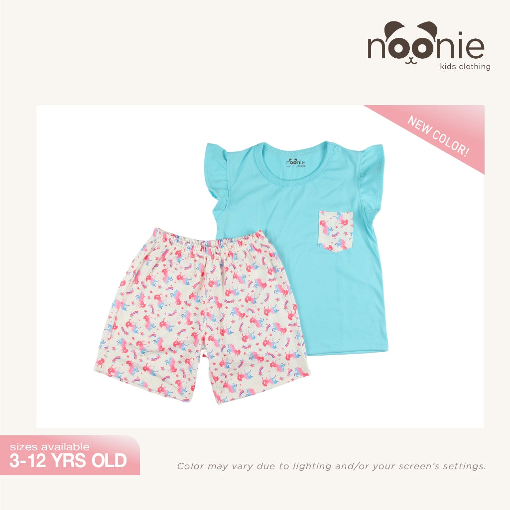 Noonie - Girls Terno (2-12Y)- Cotton Flutter Sleeves and Shorts Set- Terno Outfit for Kids Girl
