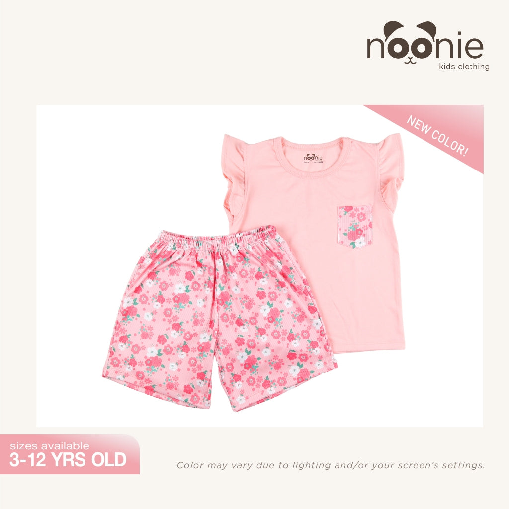 Noonie - Girls Terno (2-12Y)- Cotton Flutter Sleeves and Shorts Set- Terno Outfit for Kids Girl