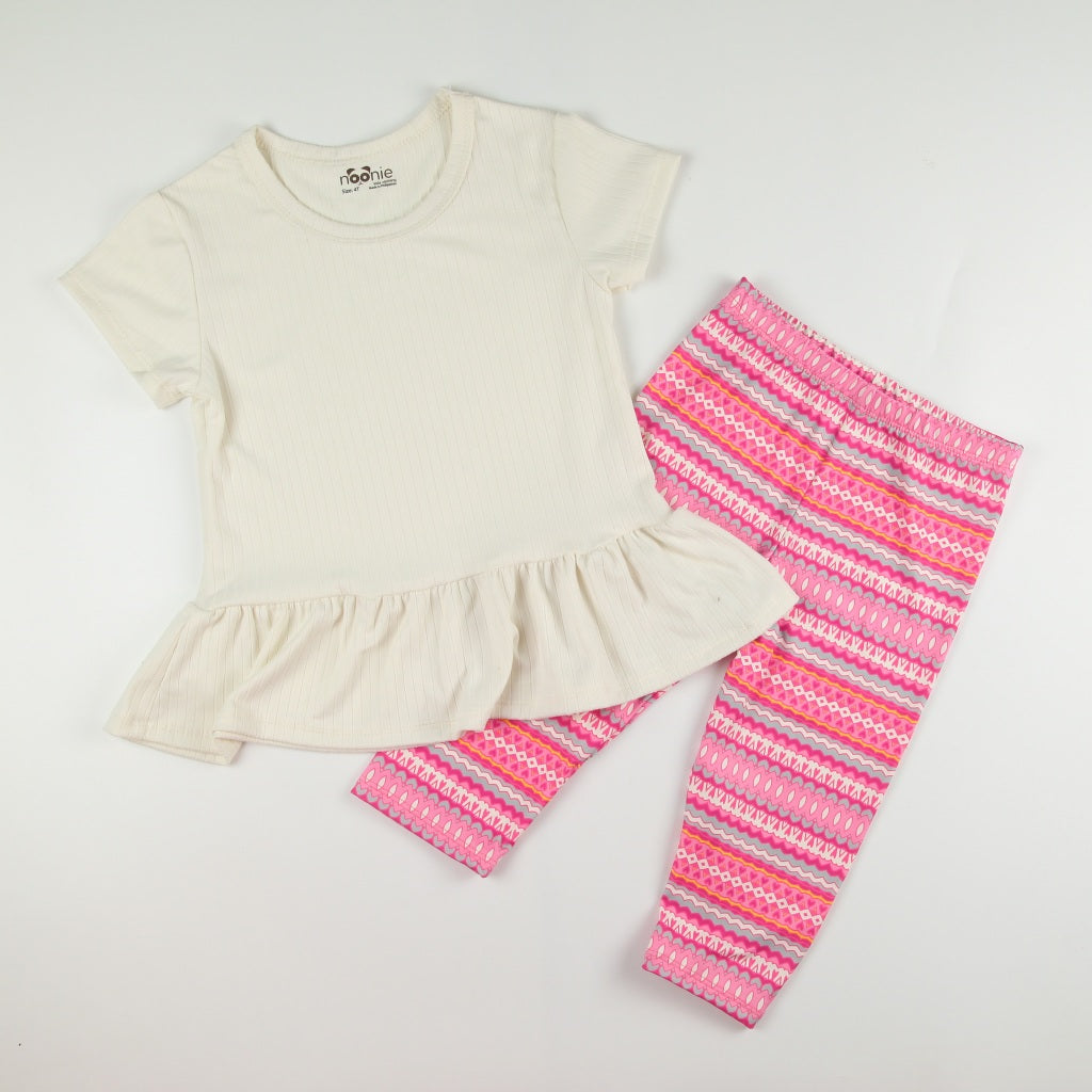 Noonie - Girls Peplum Tokong Set (2-16Y) - Peplum Shirt & Leggings Tokong - Comfortable