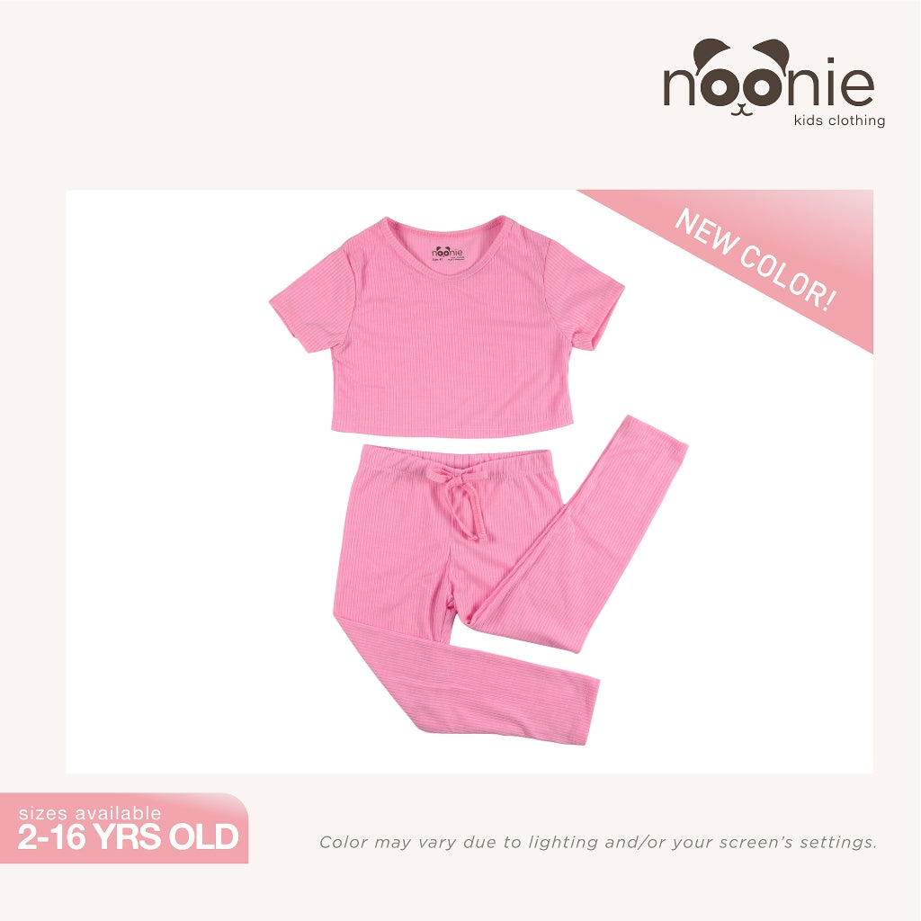 Noonie - Girls Set (2-16Y) - Crop Top & Leggings Stretchable - Terno Outfit for Kids Girl - Plain