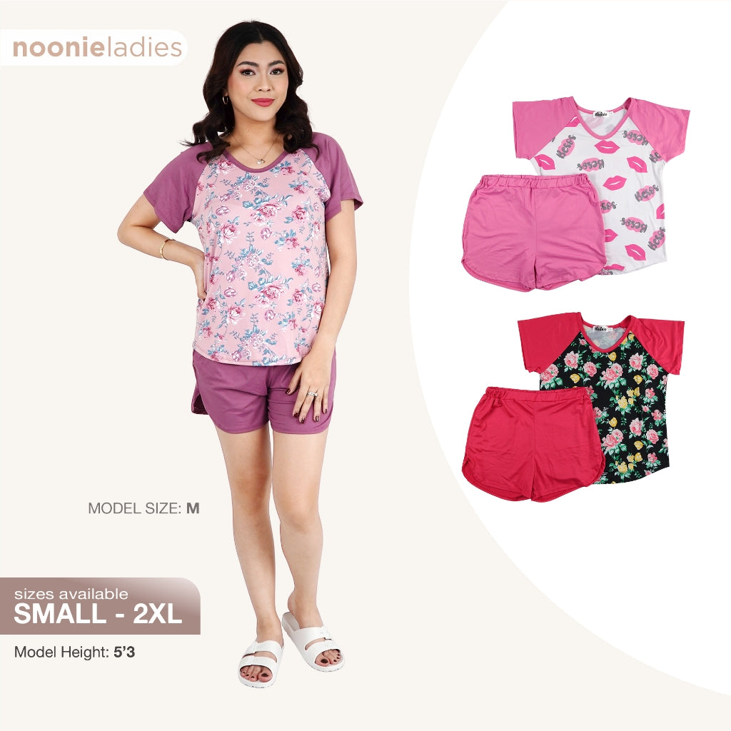 Noonie- Ladies Terno (S-3XL) - Sleepwear for Women - Stretchable Raglan T shirt & Shorts Set - Plus