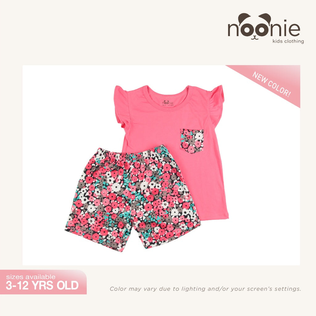 Noonie - Girls Terno (2-12Y)- Cotton Flutter Sleeves and Shorts Set- Terno Outfit for Kids Girl