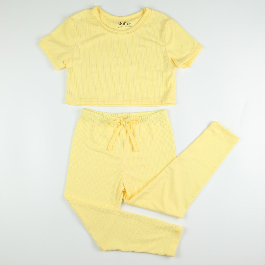 Noonie - Girls Set (2-16Y) - Crop Top & Leggings Stretchable - Terno Outfit for Kids Girl - Plain