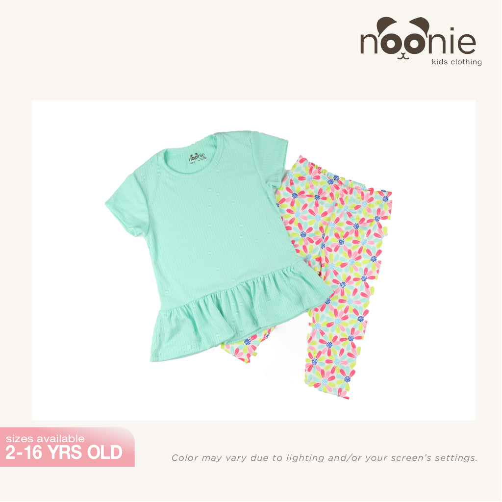 Noonie - Girls Peplum Tokong Set (2-16Y) - Peplum Shirt & Leggings Tokong - Comfortable