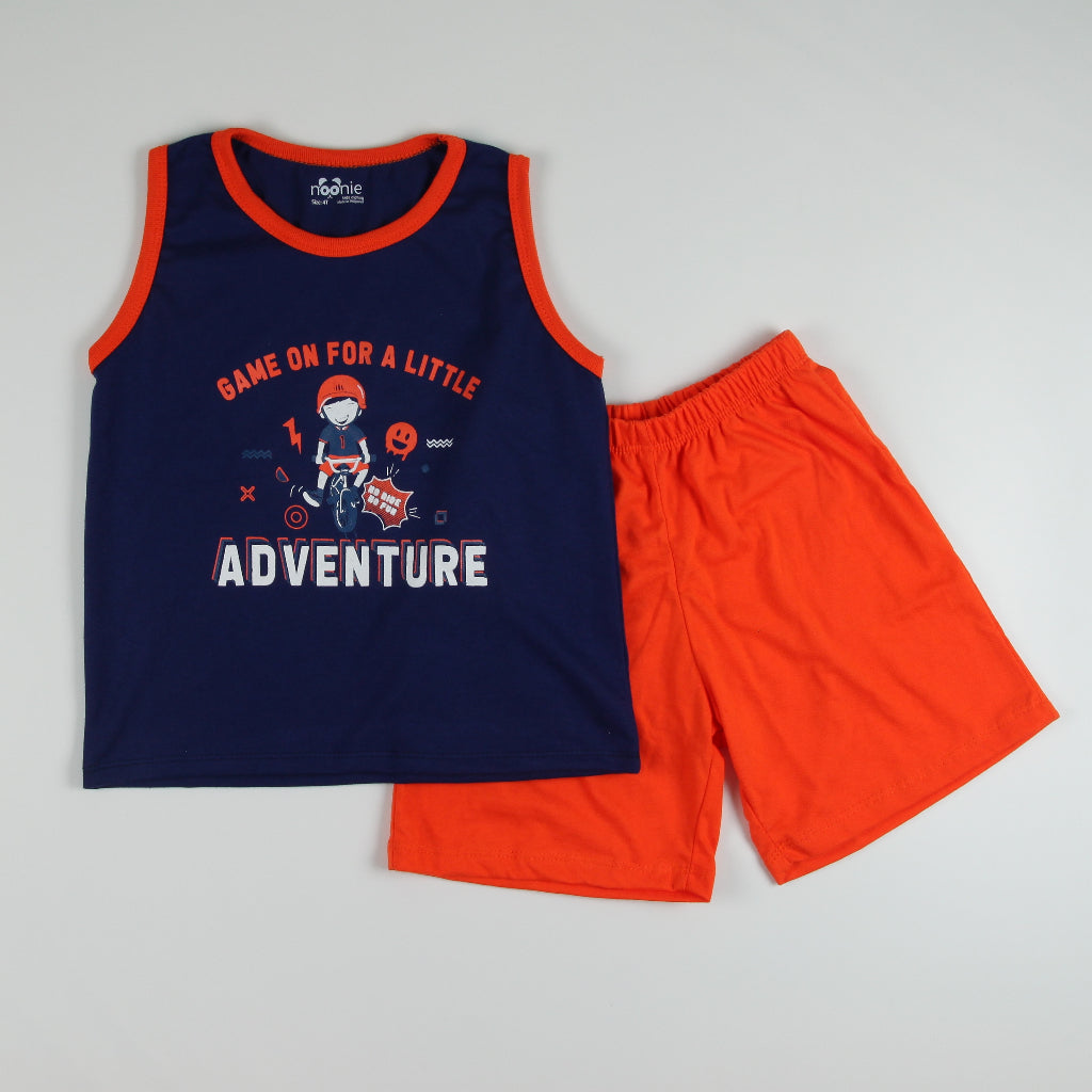 Noonie- Boys Terno (2-12Y) - All Cotton Sando & Shorts Set with Print- Terno for kids boy - Quality