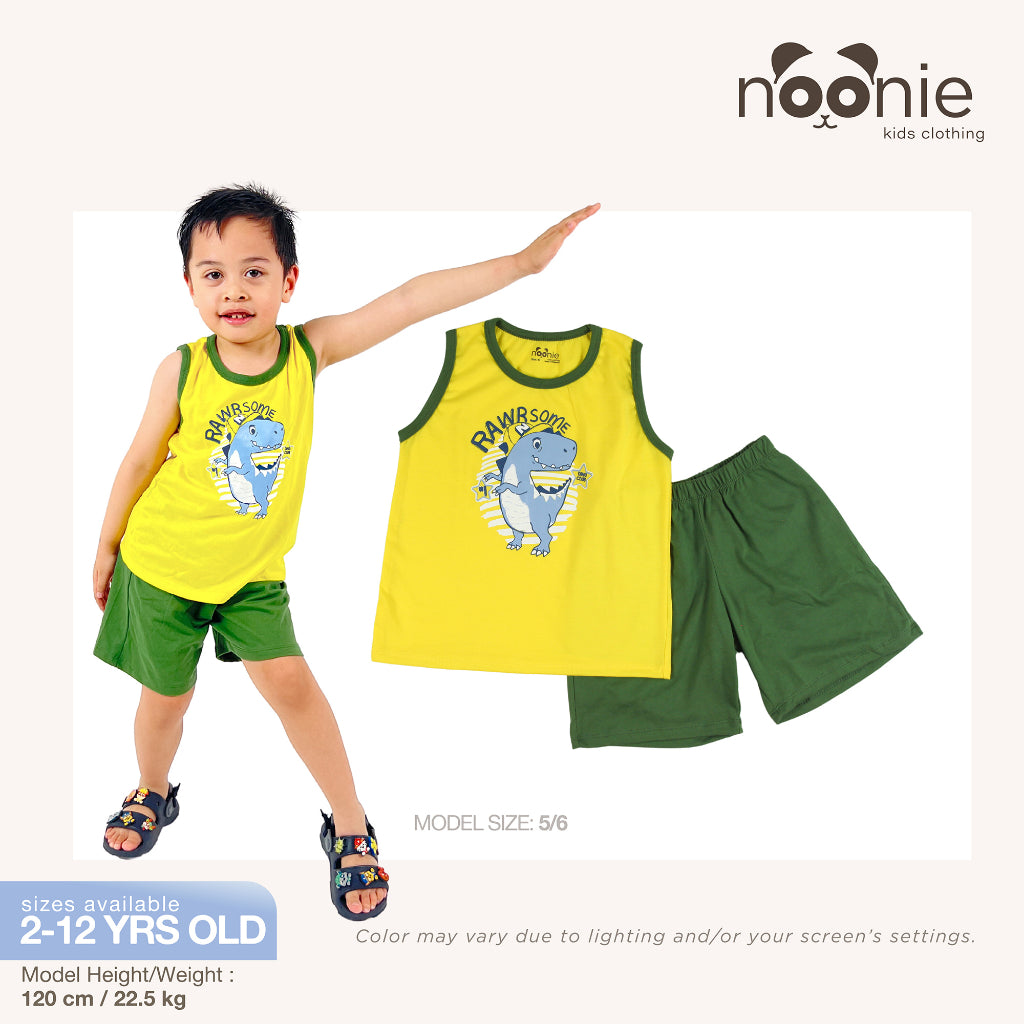 Noonie- Boys Terno (2-12Y) - All Cotton Sando & Shorts Set with Print- Terno for kids boy - Quality